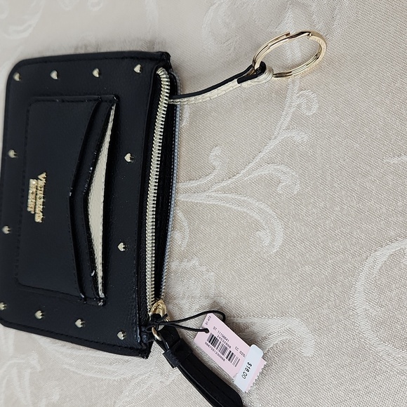Victoria's Secret small wristlet key holder coin purse black gold heart studded - Picture 3 of 5